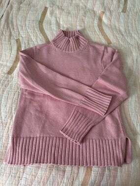 J Crew Women's Pink Turtleneck Rib-Hem Sweater